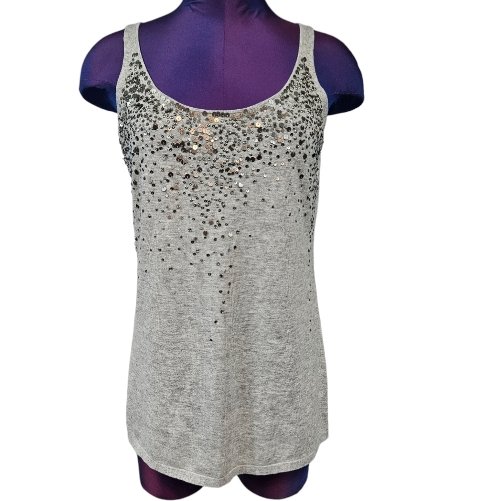 Eileen Fisher Gray Cashmere Blend Sequin Knit Cami Size Small Women's W40